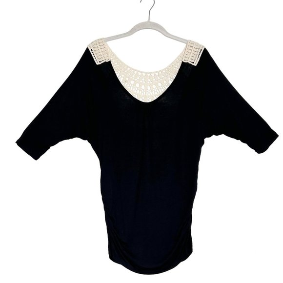 American Dream Women's Crochet Neck Pullover Top in Black/Tan - Sz L - Picture 1 of 4